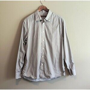 Ben Sherman Mens Large Gray Polka Dot Button Up Dress Shirt Lightweight L Gray